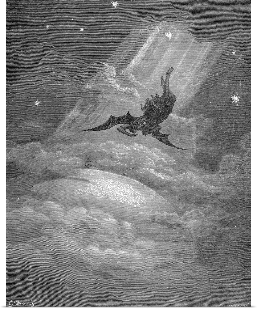 Wood engraving after Gustave Dore for John Milton's 'Paradise Lost.'