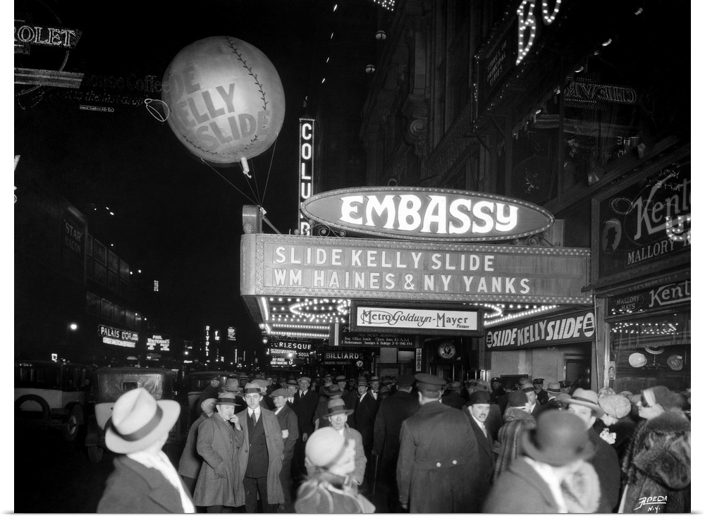 The front of the Embassy Theatre, New York, as it appeared on the night of the premiere of 'Slide, Kelly, Slide,' 1927.