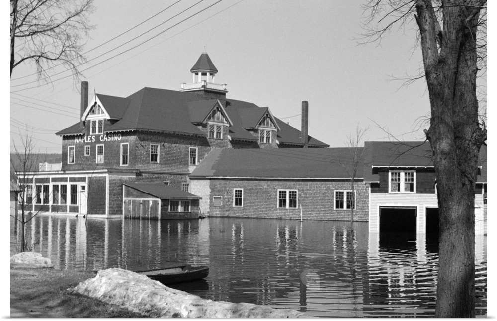 Naples Casino during the flood of Sebago Lake in Maine. Photograph by Paul Carter, March 1936.