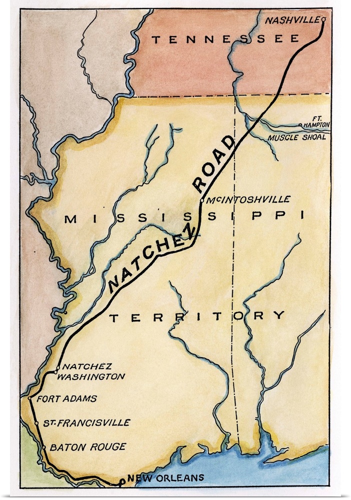 Natchez Trace, 1816. Map Of the Natchez Road, Constructed In the Early 19th Century Along the Overland Route Known As the ...