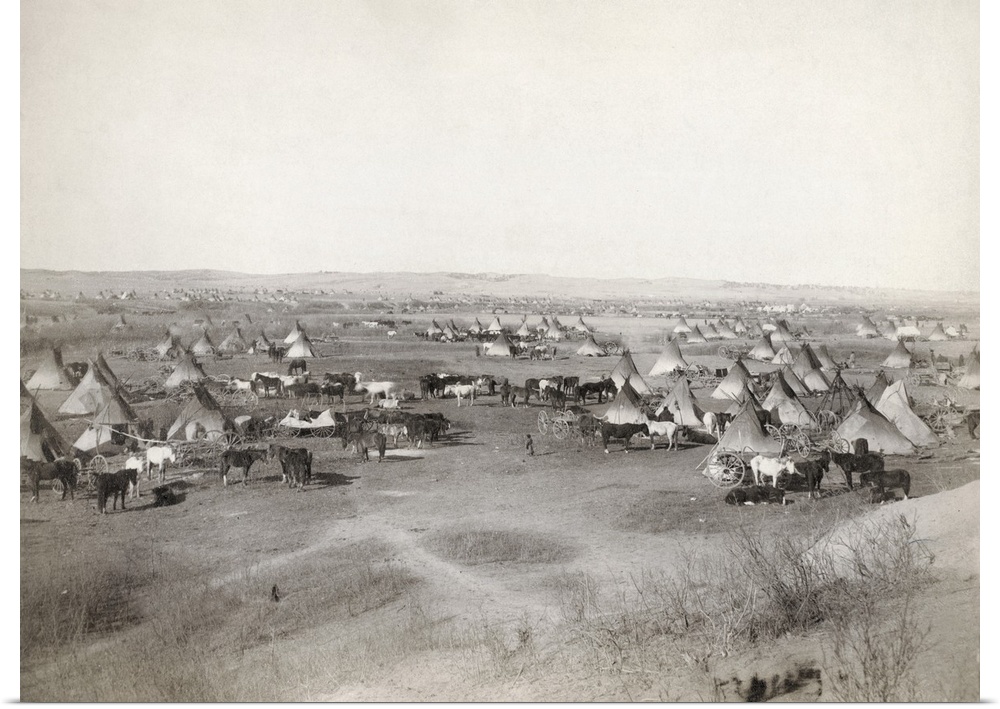 Native American Camp, 1891. Lakota Sioux Camp, Probably On Or Near the Pine Ridge Reservation In South Dakota. Photographe...