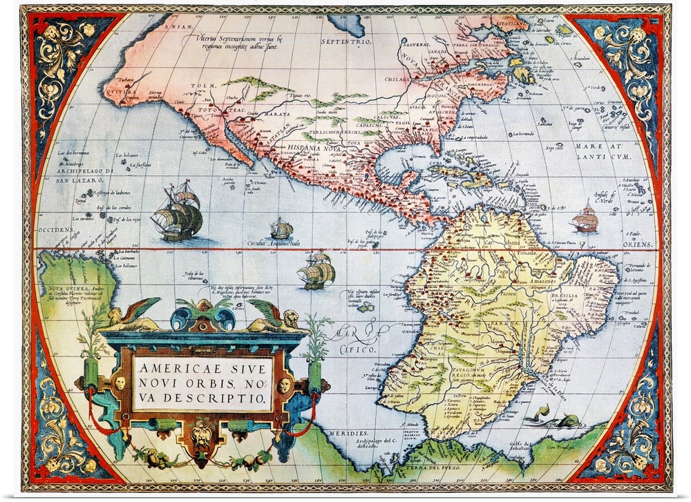 New World Map, 1570. 'A New Description Of America, Or the New World.' Map From Abraham Ortelius' 'Theatrum Orbis Terrarum...