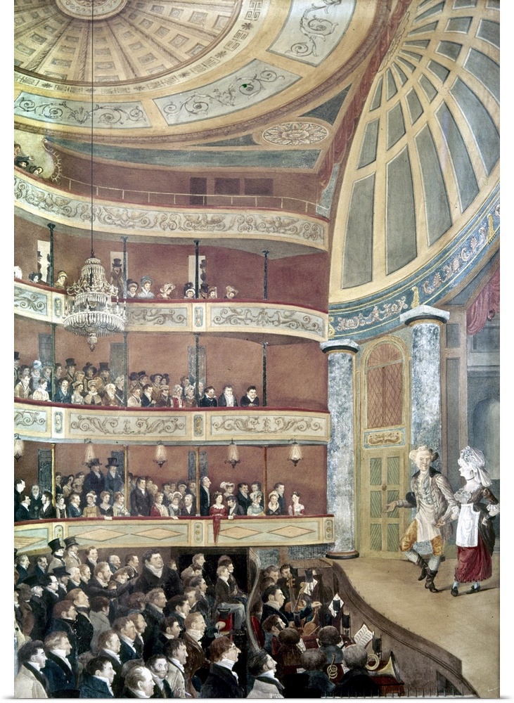 A farce at New York City's Park Theater. Detail of a watercolor by John Searle, 1822.