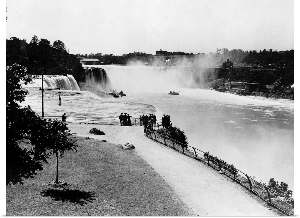 Niagara Falls, C1905. A Group Of People Standing At A Lookout Point, Viewing Niagara Falls In the Distance. Photograph, C1...