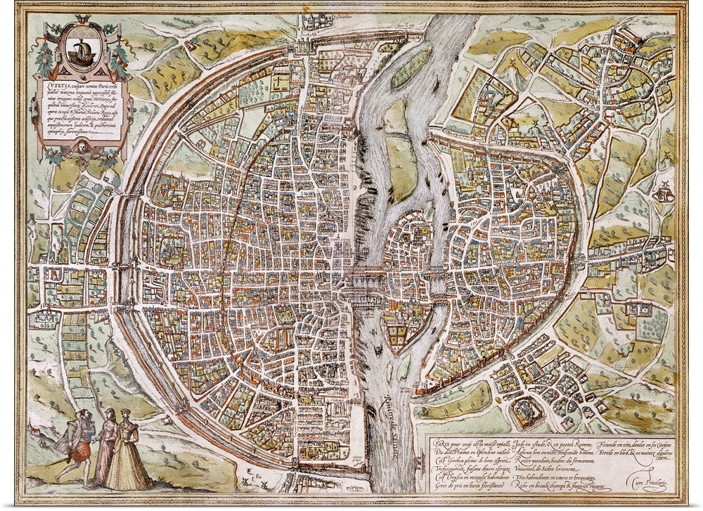 Map of Paris, France, by Georg Braun from 'Civitates Orbis Terarum,' 1581.