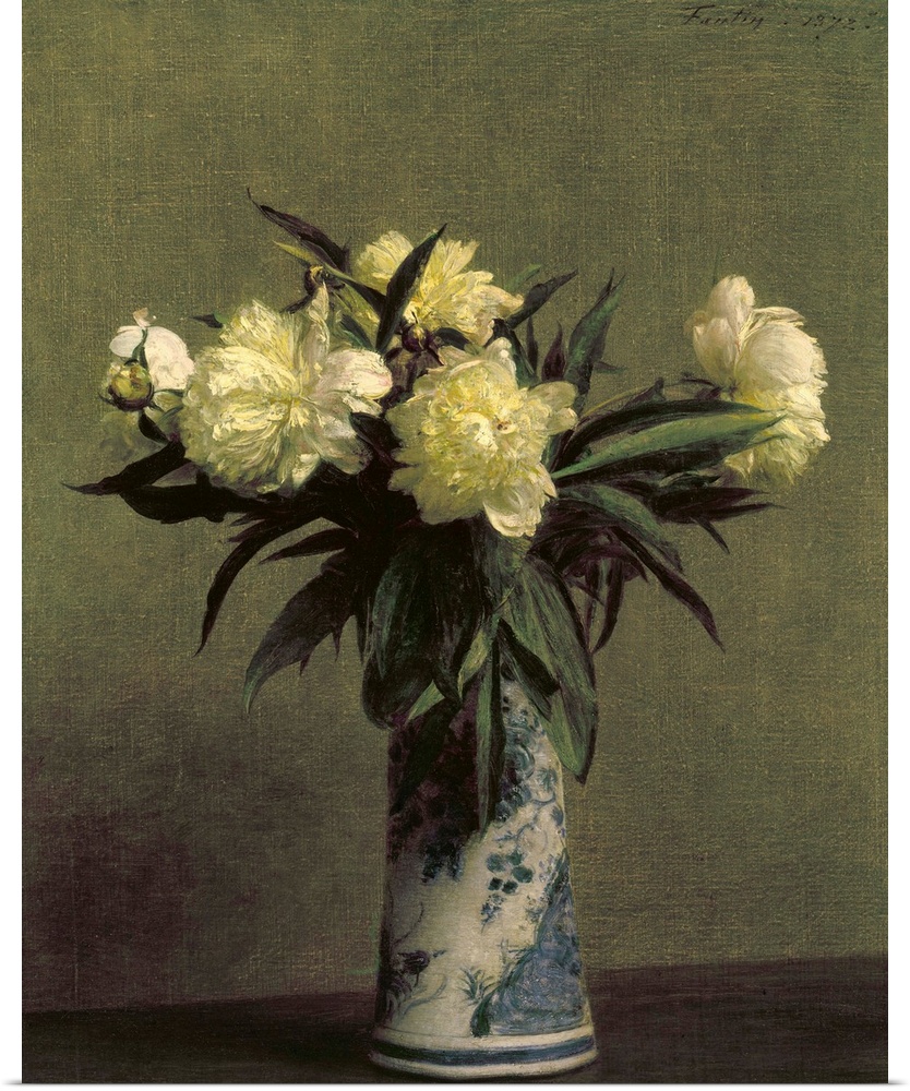 Fantin-Latour, Peonies, 1872. Peonies In A Blue And White Vase. Oil On Canvas By Henri Fantin-Latour, 1872.