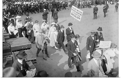People At The May Day Parade, Holding A Sign Promoting Socialism In New York City, 1916