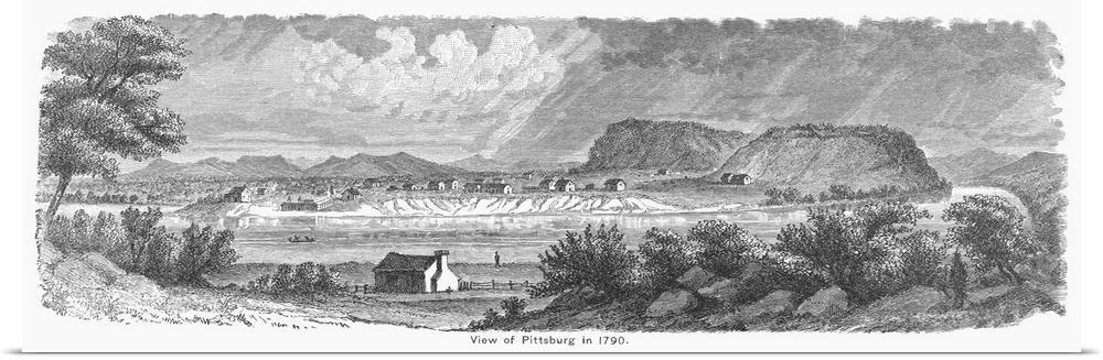 Pittsburgh, 1790. View Of Pittsburgh As It Looked In 1790. Wood Engraving, American, Late 19th Century.