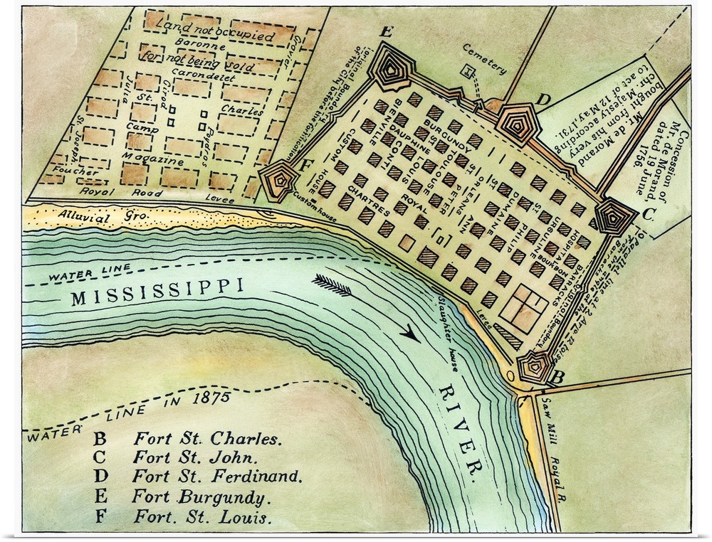 Plan Of New Orleans, 1798. Detail Redrawn (1875) From 'A Plan Of the City Of New Orleans And Adjacent Plantations,' 1798.