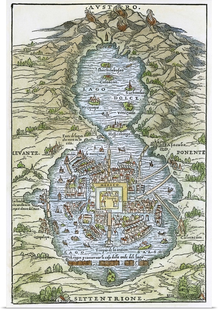 Plan Of Tenochtitlan, 1556. Plan Of Tenochtitlan (City Of Mexico) At the Time Of the Spanish Conquest. Woodcut, 1556.
