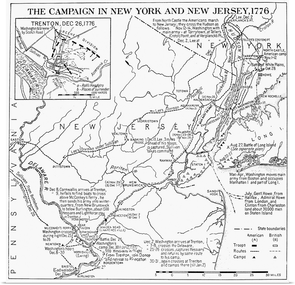 Revolutionary War Map, 1776 Plan Of the Campaign In New York And New Jersey During the American Revolutionary War, 1776.