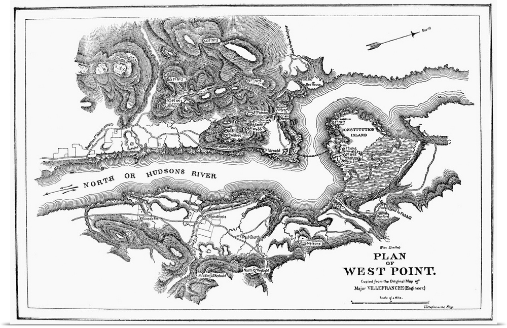 Plan Of West Point, 1780. 19th Century Copy Of A Map, 1780, Of West Point On the Hudson River During the American Revoluti...