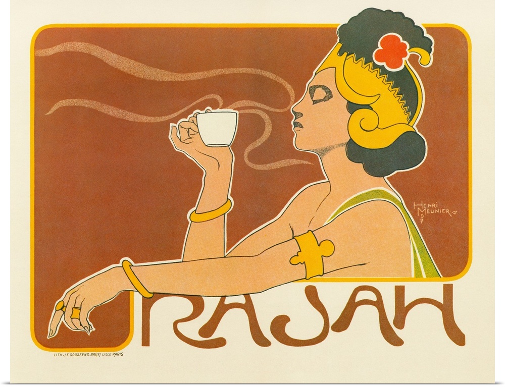 Poster for Rajah coffee. Lithograph by Henri Meunier, 1897.
