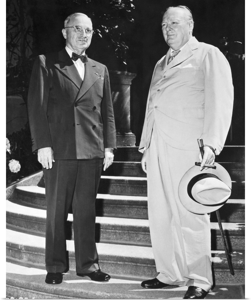 President Harry S. Truman of the United States and Prime Minister Winston Churchill of Great Britain photographed at Potsd...