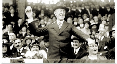 President Wilson throwing out the ceremonial first ball on opening day, 1916