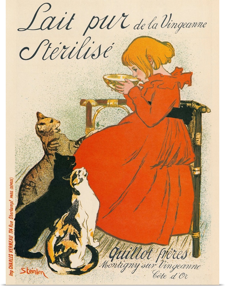 Poster for 'Lait pur de la vingeanne sterilise.' Lithograph by Th?ophile-Alexandre Steinlen, c1899.