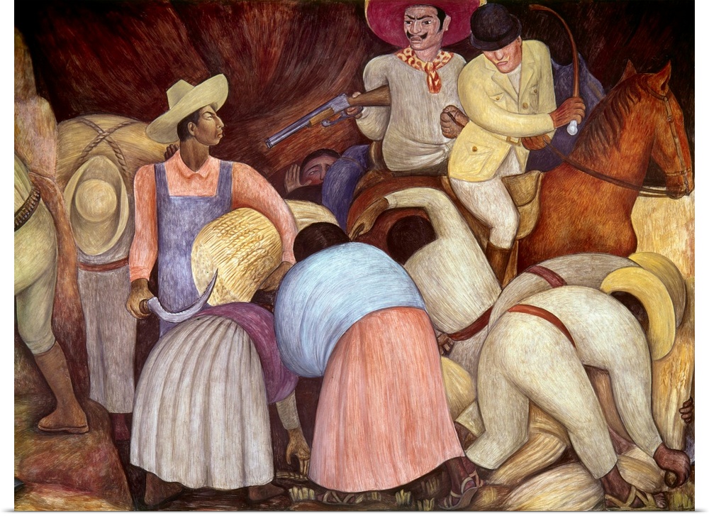 A farmer stands up to his oppressor. Detail from a mural about the Mexican Revolution, by Diego Rivera at the National Agr...