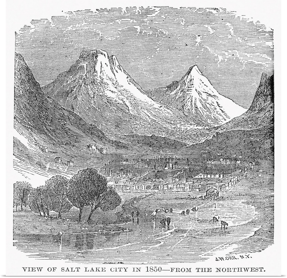Salt Lake City, 1850. The Mormon Settlement At Salt Lake City In the Utah Territory As It Appeared In 1850. Wood Engraving...
