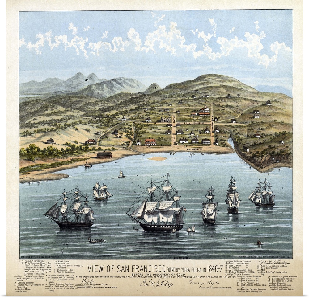 San Francisco, C1847. View Of San Francisco, Formerly Yerba Buena, In 1846-7, Before the Discovery Of Gold. Lithograph, C1...