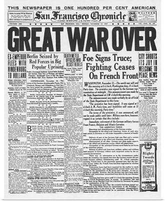 San Francisco Chronicle announcing the end of World War I, 1918