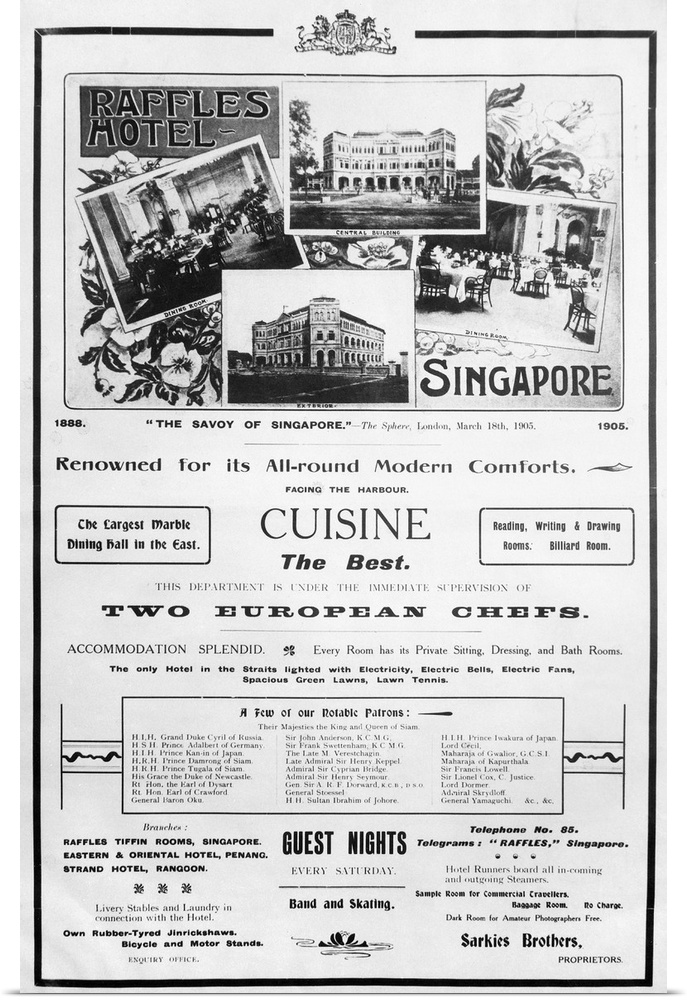 Singapore, Raffles Hotel. English Advertisement For the Raffles Hotel In Singapore, 1905.