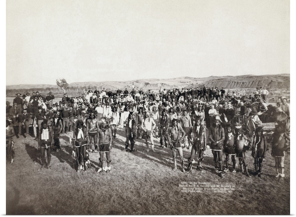 Sioux Dance, 1890. Group Portrait Of Miniconjou Sioux Native Americans At A Grass Dance Near the Cheyenne River In South D...