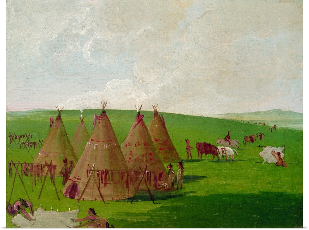 Catlin, Sioux Encampment. Sioux Native Americans Encamped On the Upper Missouri River, Dressing Buffalo Meat And Robes. Oi...