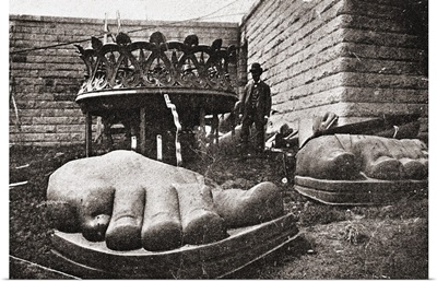 State Of Liberty: Feet, and base of the torch of the Statue of Liberty before assemblage