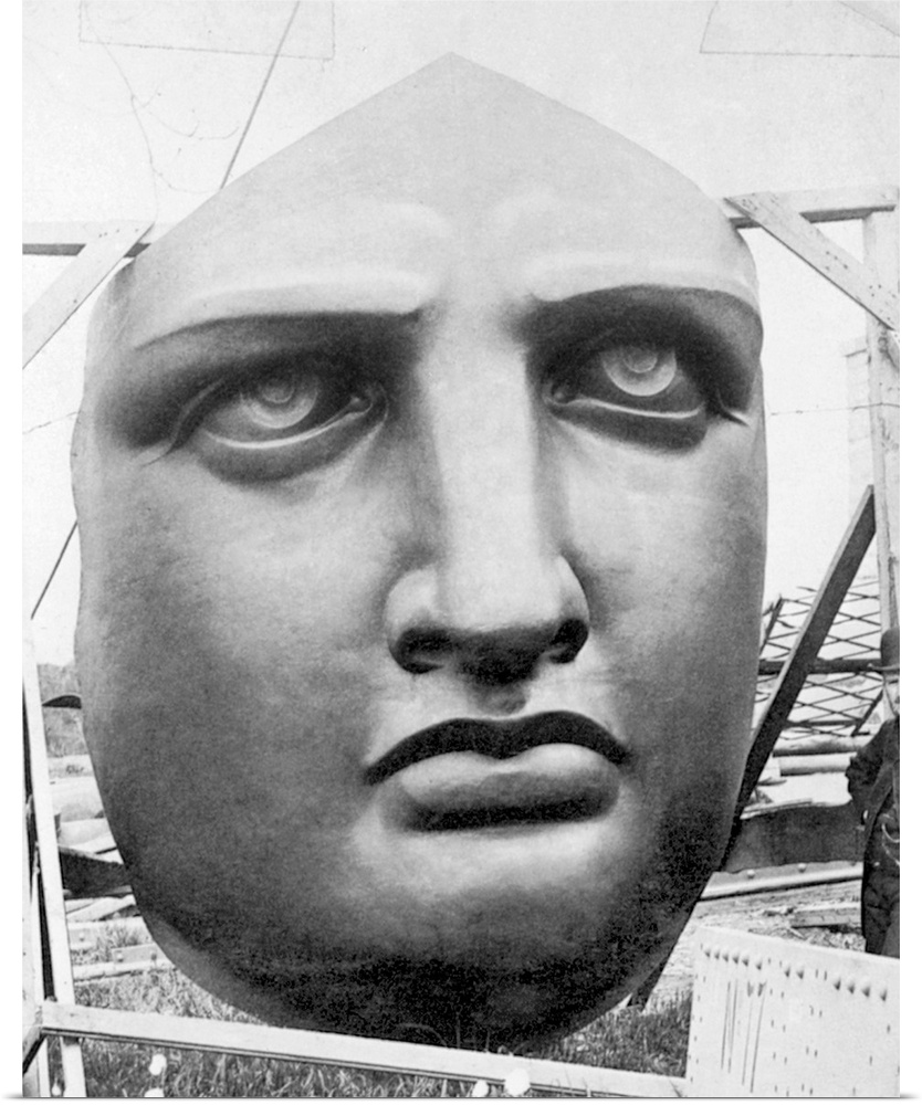 Face of the Statue of Liberty before assemblage at Bedloe's Island, 1885.