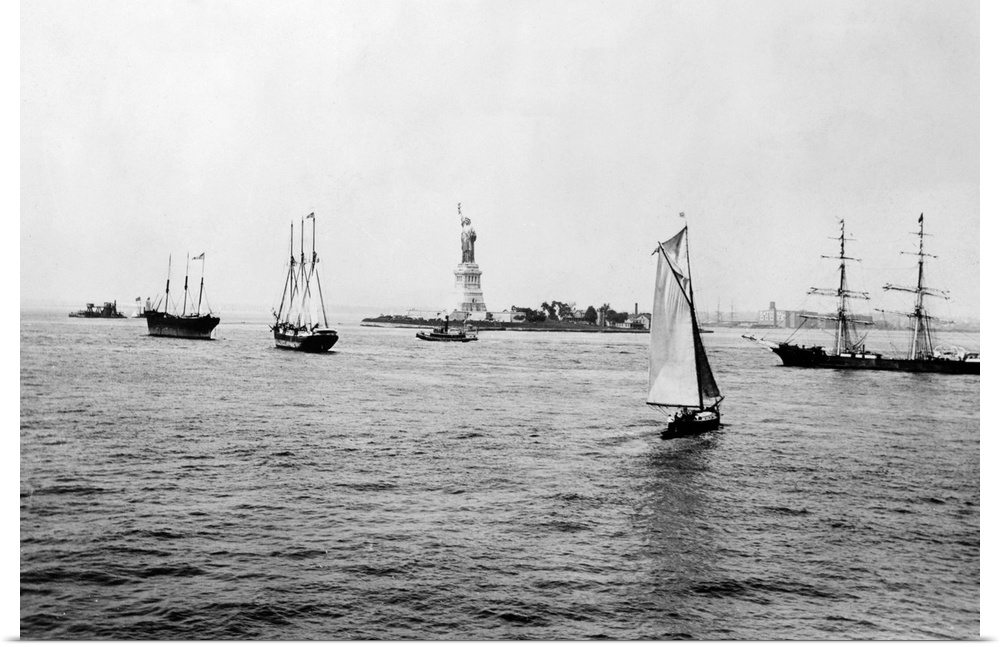 The Statue of Liberty on Bedloe Island in New York Harbor, 1898.