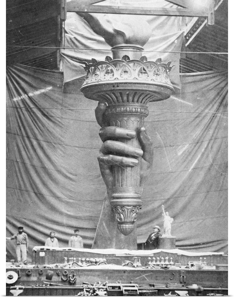 The torch of the statue at the Monduit and Bechet workshop in Paris, France, c1883.