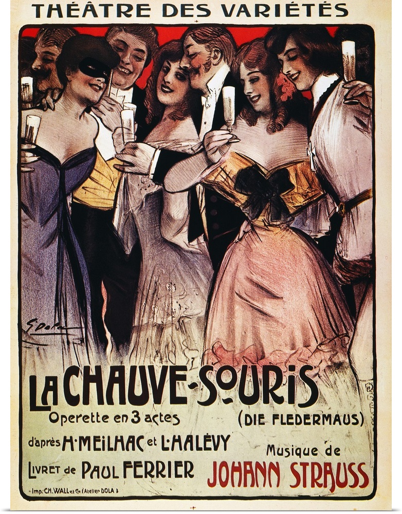 French lithograph poster for Johann Strauss' operetta, Die Fledermaus, 1904.
