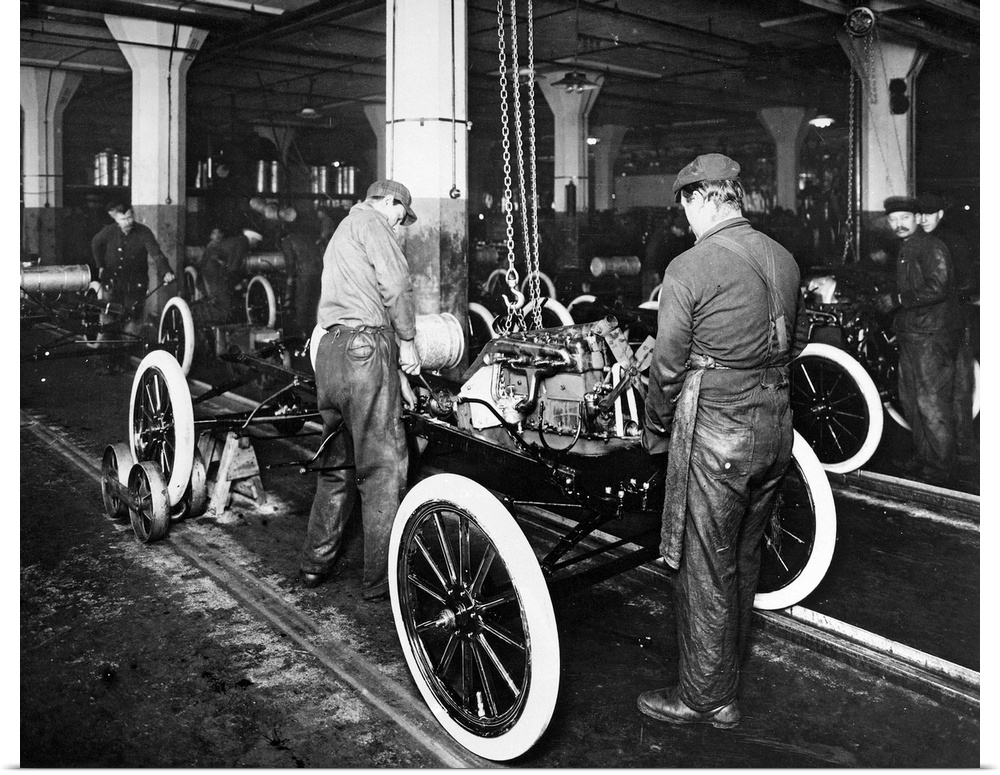 The assembly line at the Ford automobile plant in Highland Park, Michigan, c1913.