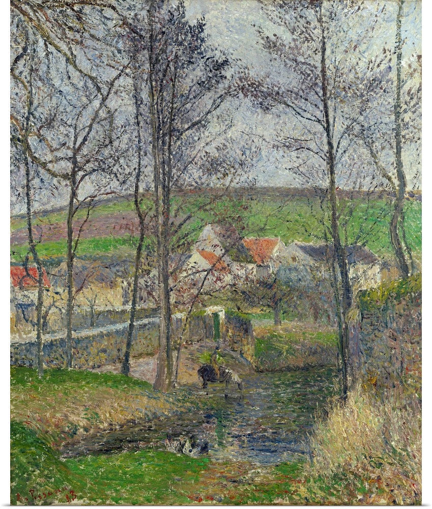 Pissarro, the Viosne, 1883. 'The Banks Of the Viosne At Osny In Grey Weather, Winter.' Oil On Canvas, Camille Pissarro, 1883.