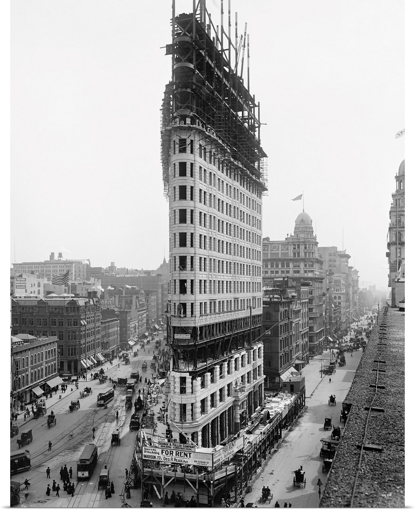 The Flatiron Building under contruction in New York City. Photograph, c1902.