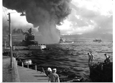 The USS California damaged during the Japanese attack at Pearl Harbor, 1941