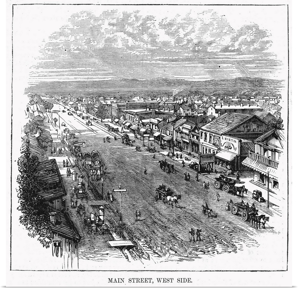 Salt Lake City, 1872. The West Side Of Main Street In Salt Lake City, Utah. Engraving, 1872.