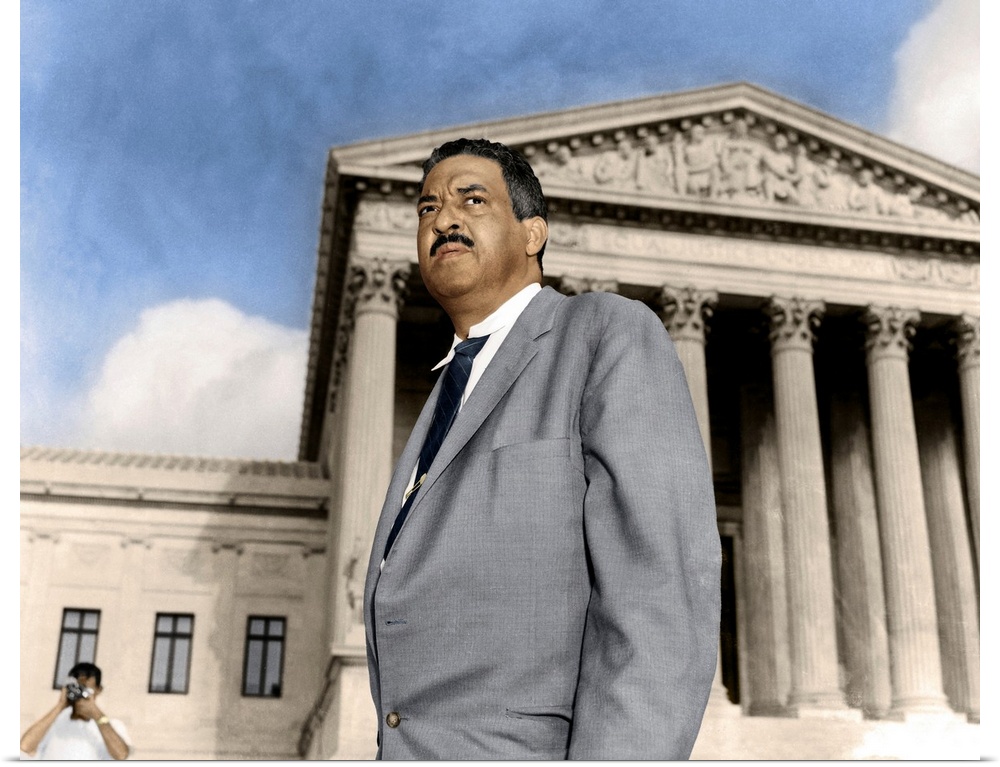 THURGOOD MARSHALL (1908-1993). American jurist. Photographed before the Supreme Court in Washington, D.C.