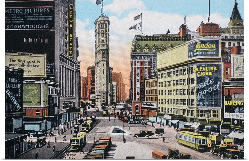Times Square in New York City looking south towards the New York Times building at 42nd Street. American postcard, c1924.