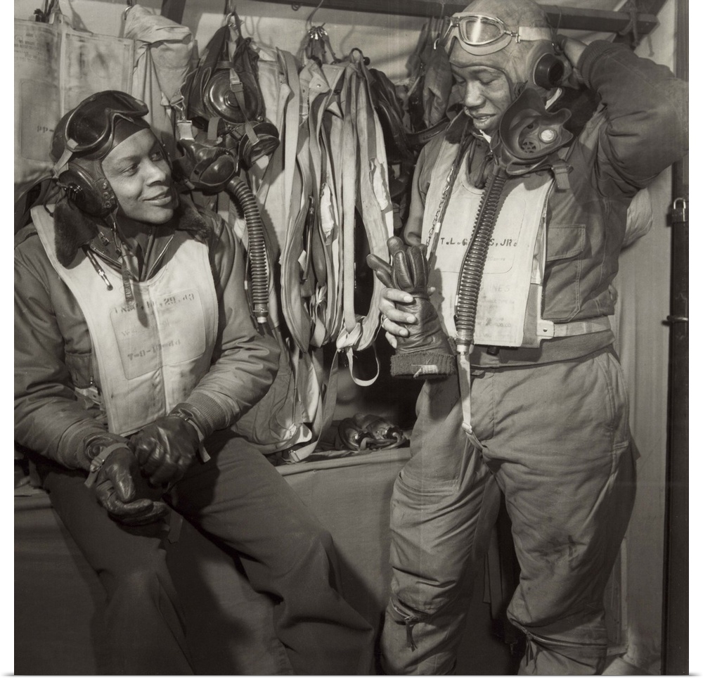 William Campbell (left) and Thurston Gaines, Jr. of the Tuskegee Airmen 332nd Fighter Group at Ramitelli Airfield, Italy, ...