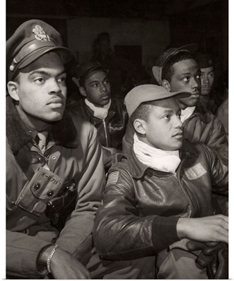 Tuskegee Airmen 332nd Fighter Group at a briefing at Ramitelli Airfield, Italy, 1945