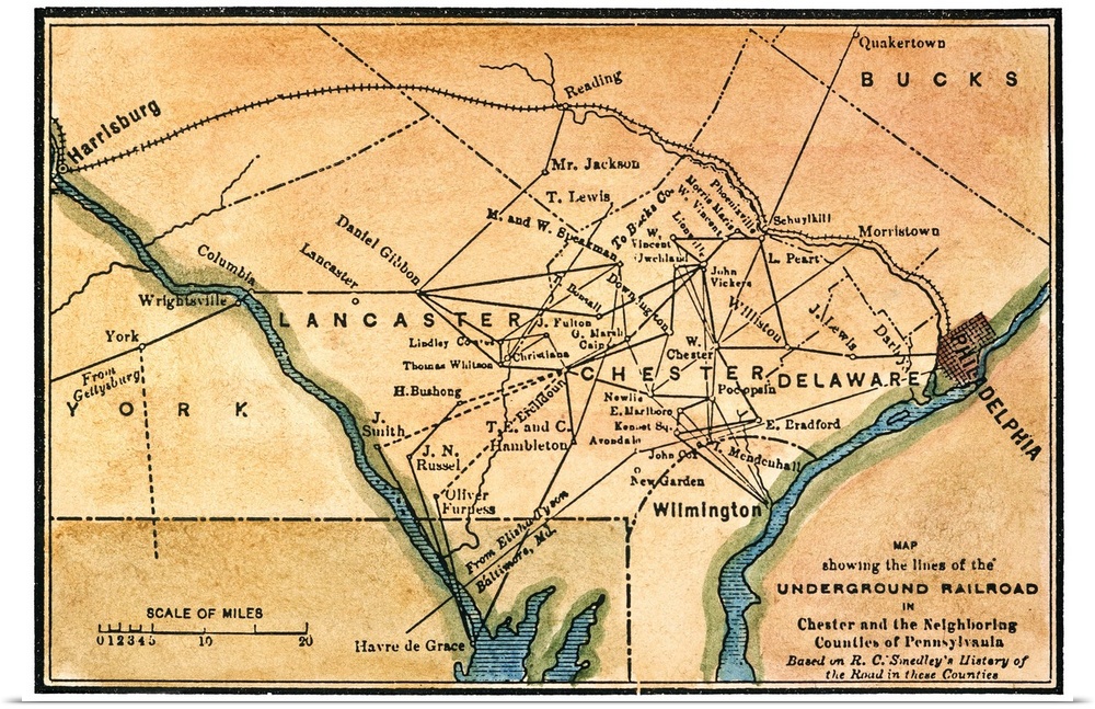 Underground Railroad Map. Nineteenth-Century Map Showing the Lines Of the Underground Railroad In Part Of Pennsylvania, A ...