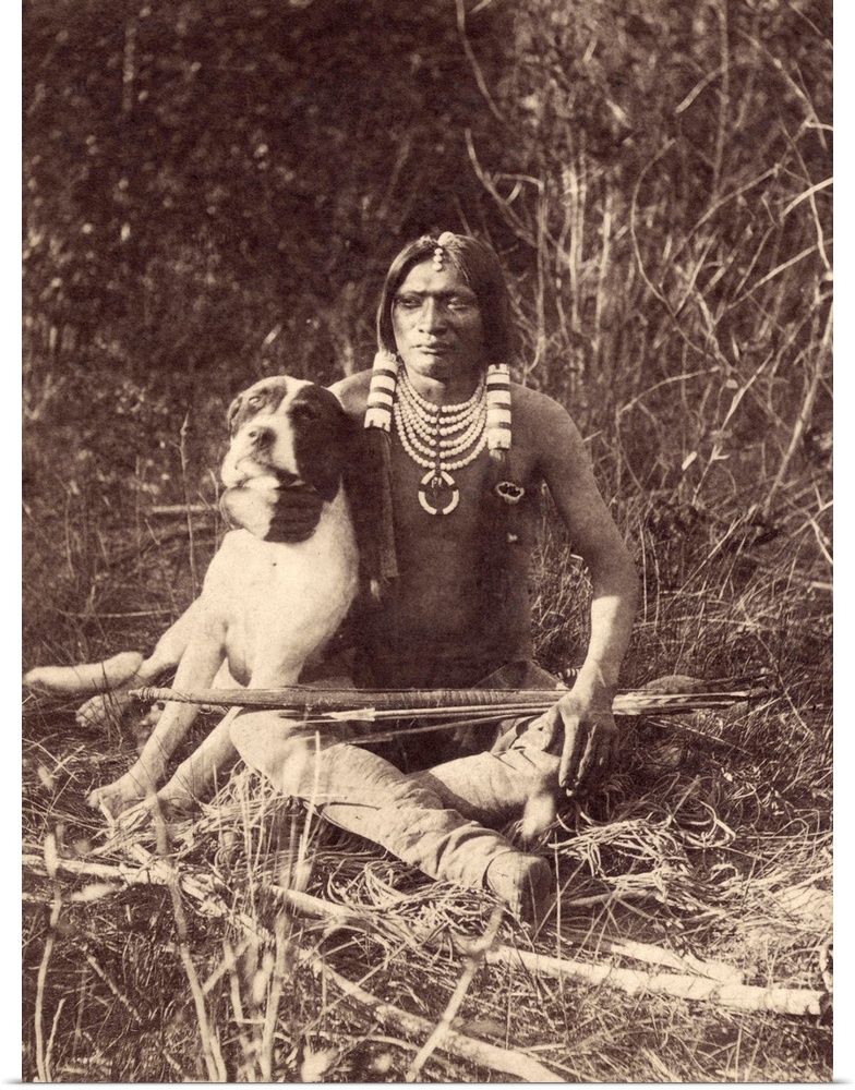 Ute Man With Dog, C1874. A Young Ute Man With His Dog, In Utah. Photograph By John K. Hillers, C1874.