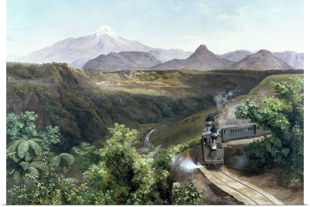 'The Train,' in the shadow of the volcano El Citlaltepetl, in southern Mexico. Oil on canvas by Jose Marea Velasco, 1897.