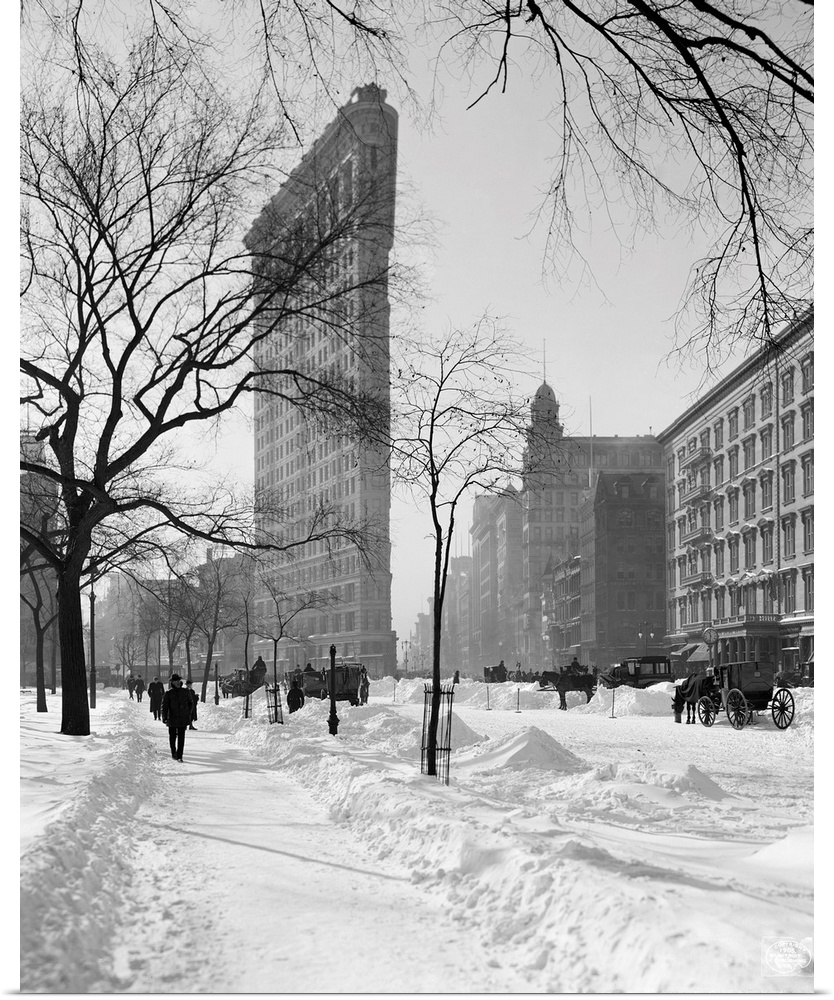 View of the Flatiron Building after a snow storm in New York City. Photograph, c1905.