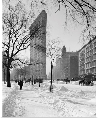 View of the Flatiron Building after a snow storm in New York City, 1905