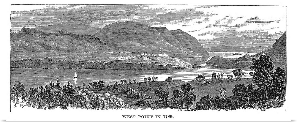 View Of West Point, 1780. On the Western Shore Of the Hudson River As It Appeared In 1780. Wood Engraving, 19th Century.