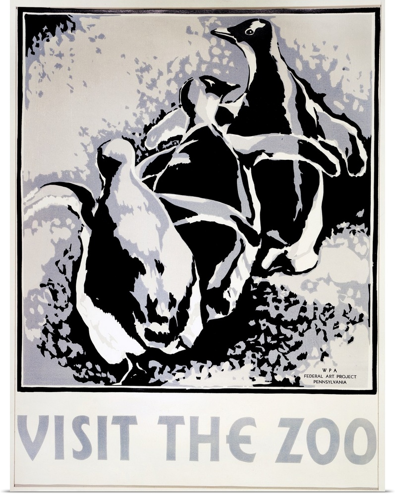 'Visit the Zoo.' Woodcut by Louise Welsh, c1936.