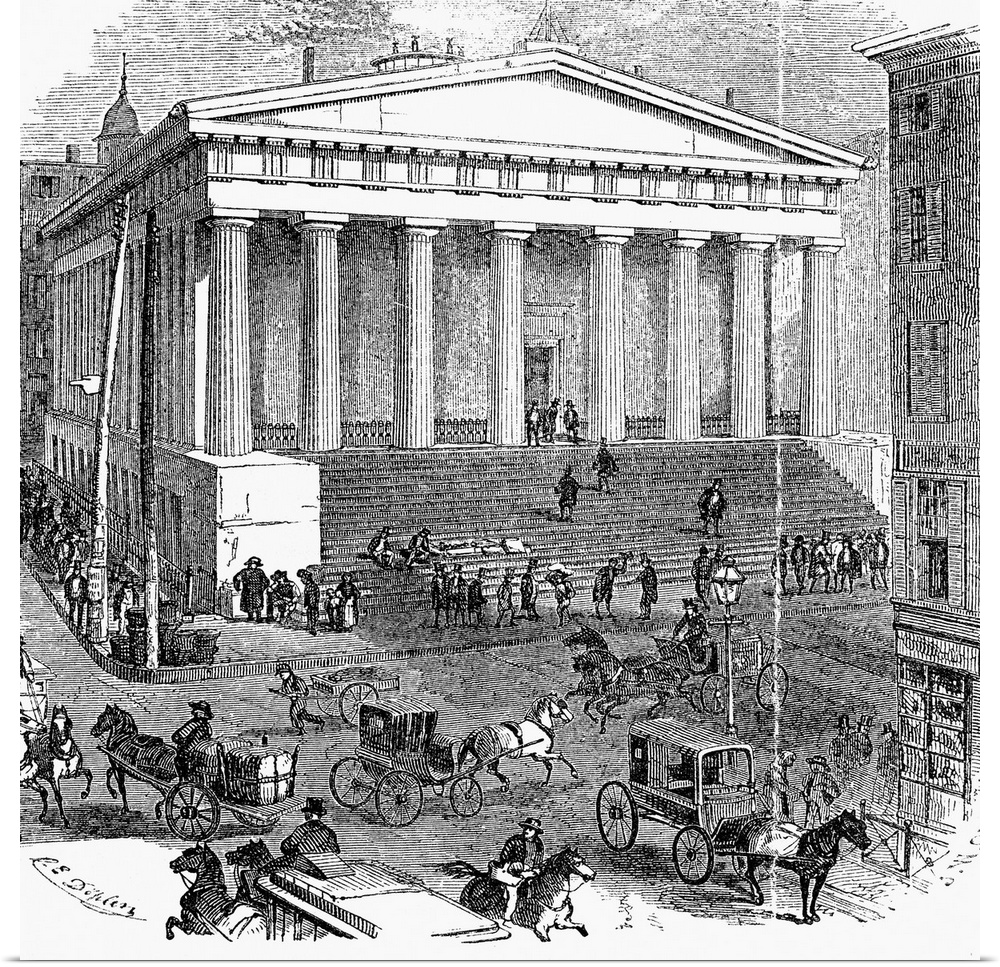 The United States Sub-Treasury Building (the Old Customs House) at Wall and Nassau Street. Wood engraving, 1865.
