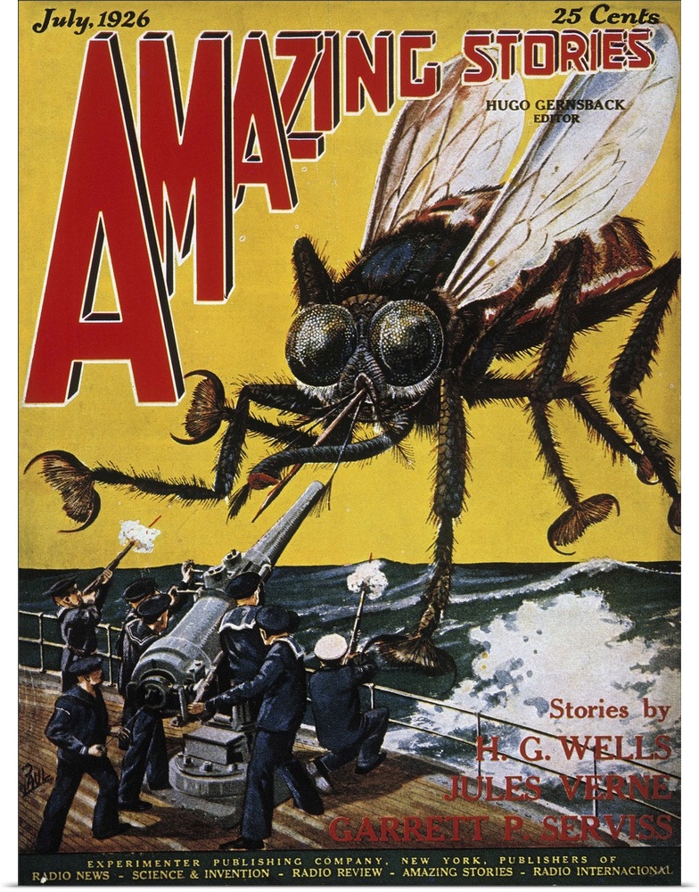 American science fiction magazine cover, 1927, illustrating The War of the Worlds by H.G. Wells.